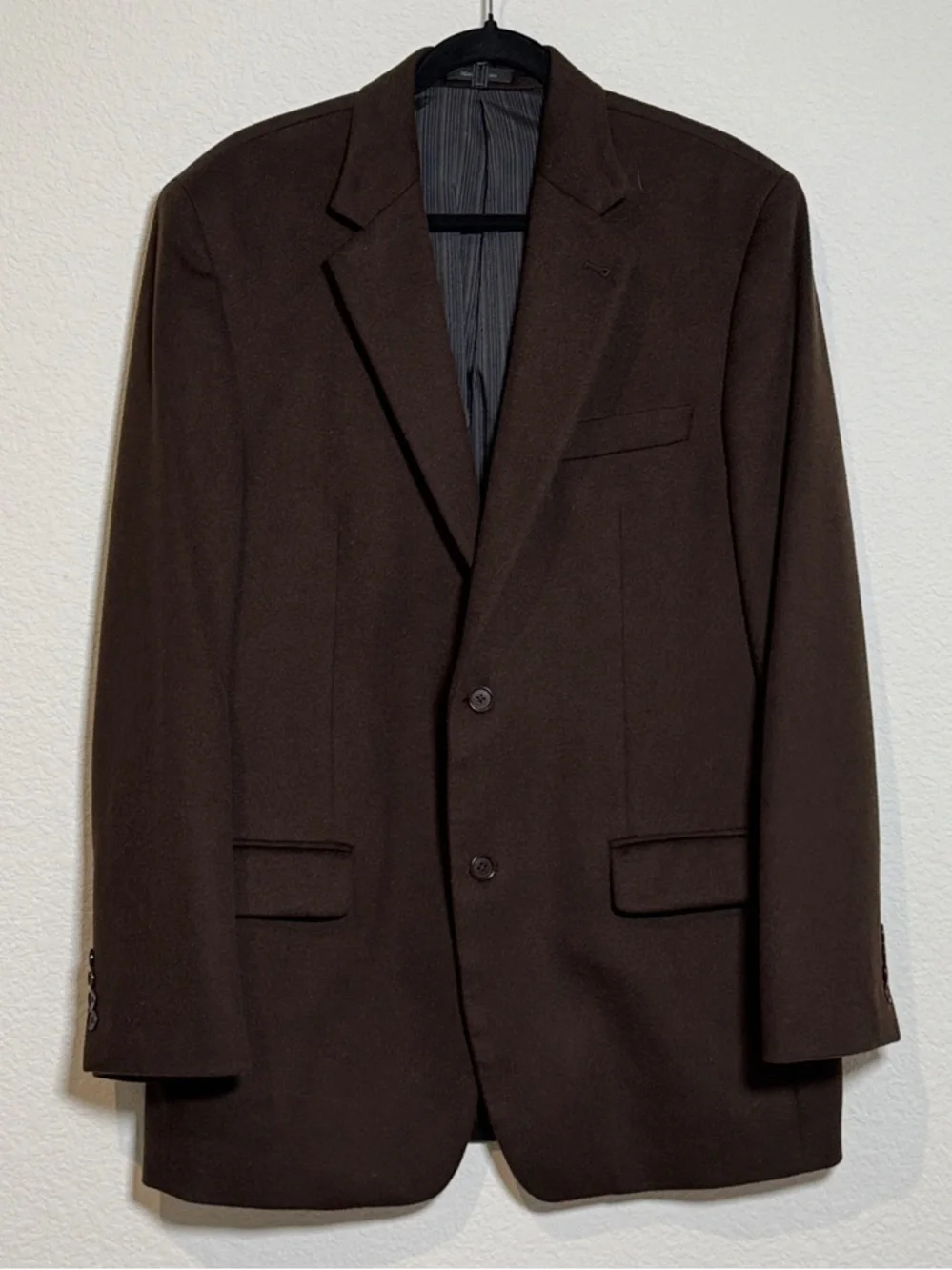 Calvin Klein Men's Dark Brown Classic Two-Button Wool Cashmere Blazer 42L